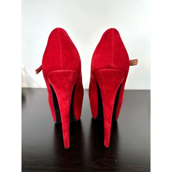 Delicacy Red Velvet High Heels Sexy Evening Platform Mary Jane Pumps size 8 - Picture 9 of 12